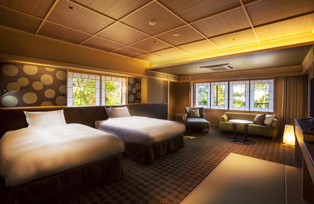 image:Japanese Twin Room with open-air Japanese blue stone bath TYPE B