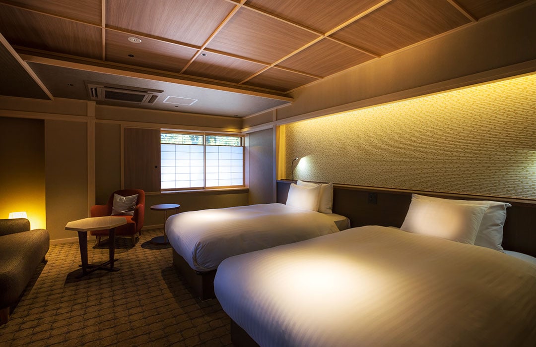 image:Japanese Twin Room with open-air Japanese blue stone bath TYPE D